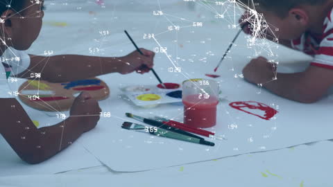 Digital Network Overlay on Children Engaging in Art