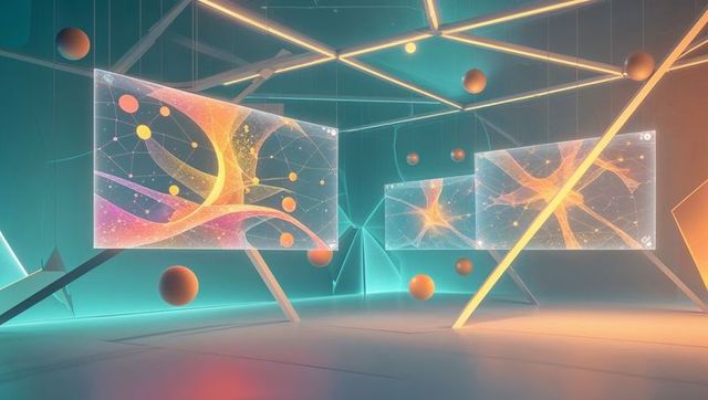 Futuristic Virtual Art Gallery with Digital Screens and Glowing Spheres