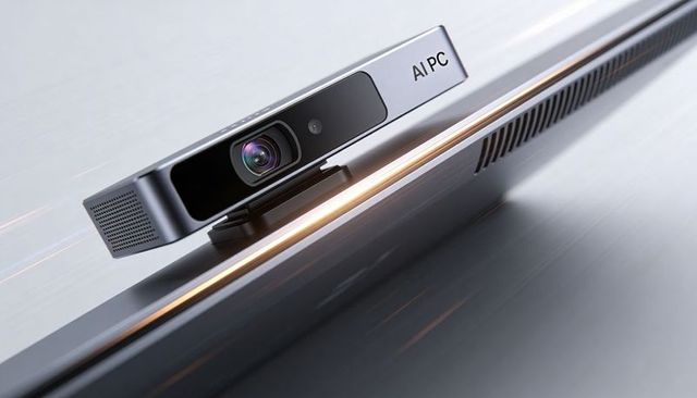 Clip-on ai pc webcam featuring metallic lens, sleek clip design and low-profile mount