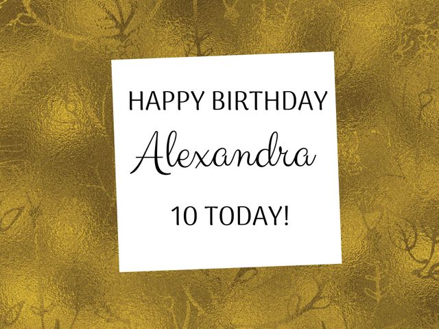 Golden Birthday Card for 10-Year-Old Alexandra with Elegant Pattern - Download Free Stock Templates Pikwizard.com