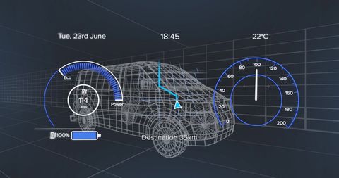 Digital Dashboard on Electric Van Blueprint Concept - Download Free Stock Images Pikwizard.com