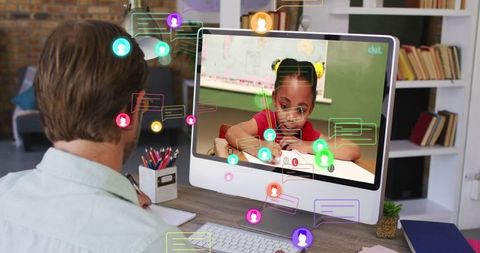 Teacher engaging with student in virtual classroom session