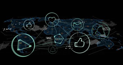 Global Financial Data Networking Over World Map on Digital Interface