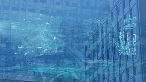 Futuristic Digital Interface Over Urban Cityscape