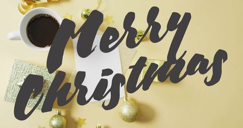 Christmas Greetings with Festive Decorations and Coffee