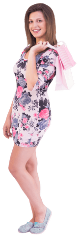 Elegant brunette with shopping bags on transparent background