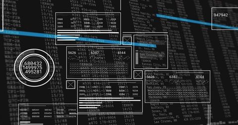 Futuristic HUD Dashboard Displaying Cybersecurity Console Analytics Matrix with Neon Gauges