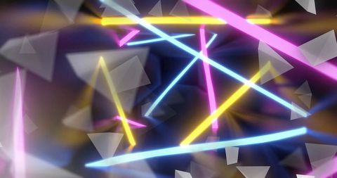 Abstract Neon Lines with Geometric White Shapes