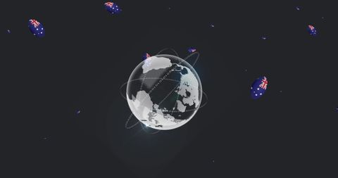 Digital global concept with australian rugby balls in orbit