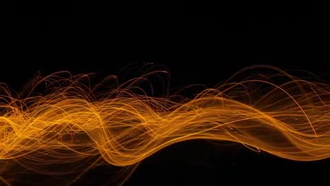 Golden light ribbons flowing in long exposure motion trail loop, cinematic neon glow