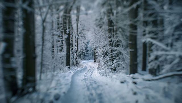Serene Winter Footpath in Snow-covered Coniferous Forest