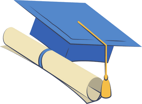 Graduation cap and diploma with transparent background