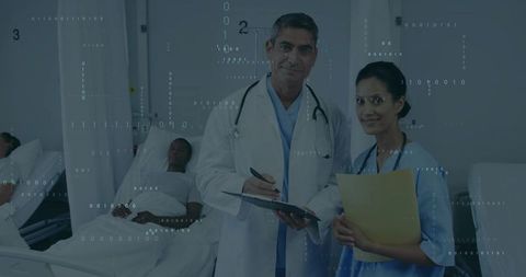 Doctors Review Patient Files in Hospital Ward for Quality Care