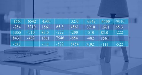 Abstract Financial Data Overlay on Modern Office Desk