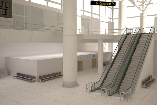 Empty Airport Departure Hall With Escalators and Glass Walls Transparent Background - Download Free Stock Videos Pikwizard.com