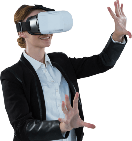 Caucasian Businesswoman Experiencing Virtual Reality Transparent Concept - Download Free Stock Videos Pikwizard.com