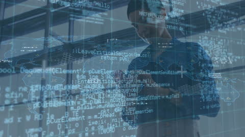 Digital Data Overlay with Businessman Using Smartphone