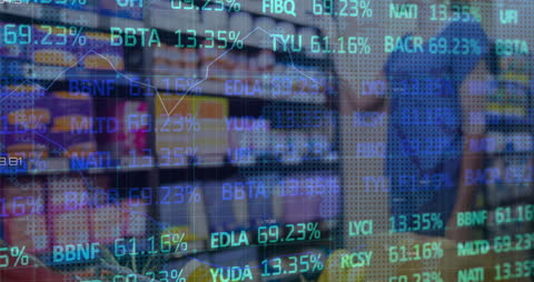 Digital Data Overlay on Shopper in Supermarket Aisle