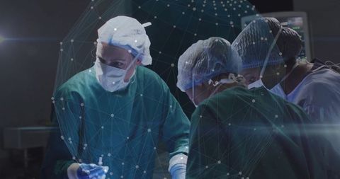 Surgeons performing high-tech surgery with digital overlay