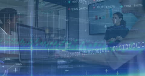 Business Professionals in Financial Data Analysis Overlay