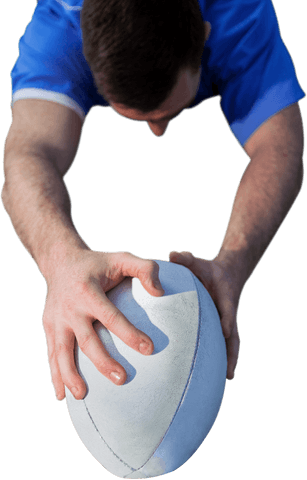 Transparent action shot of determined rugby player with extended arms