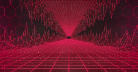 Futuristic Red Digital Grid Tunnel with Light Spots - Download Free Stock Images Pikwizard.com