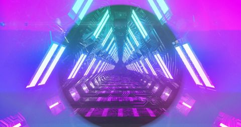 Futuristic neon tunnel with concentric circles in vivid colors