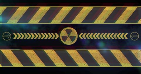 Nuclear warning sign with biohazard symbol and light effects