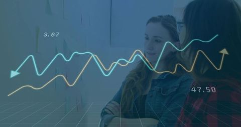 Young professionals analyzing data visualization and brainstorming with sticky notes