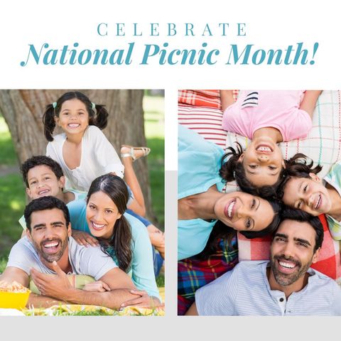 Happy biracial family celebrating national picnic month outdoors