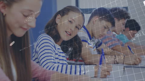 Diverse Group of Students Engaged in Math Learning with Digital Overlay