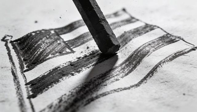 Charcoal Drawing of American Flag with Bold Texture and Dramatic Shadows