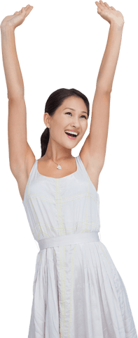 Biracial woman celebrating on transparent background