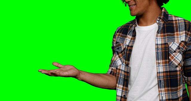 Person gesturing with open hand against green screen background - Download Free Stock Images Pikwizard.com