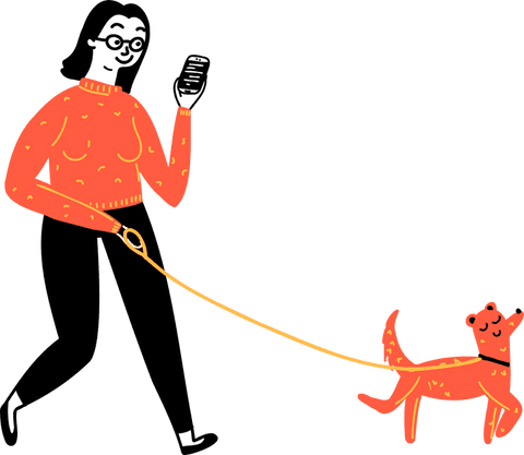 Playful Cartoon Woman Walking Dog With Transparent Background