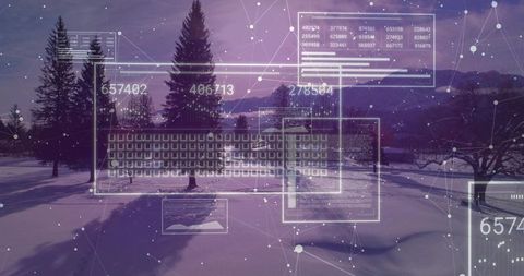 Futuristic Data Visualization in Snowy Winter Landscape