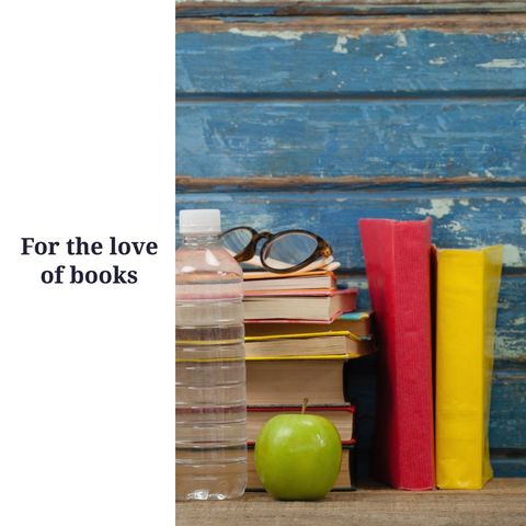 Stack of Books with Water Bottle and Apple in Study Environment - Download Free Stock Templates Pikwizard.com
