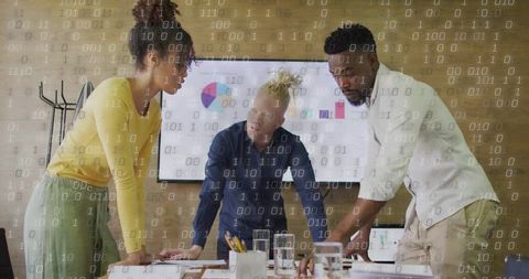 Diverse professionals collaborating on business analytics