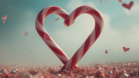 Whimsical Candy Cane Heart with Floating Confetti