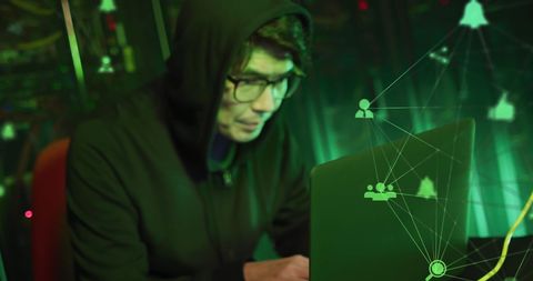 Tech Professional Analyzing Digital Connections in Cybersecurity Matrix - Download Free Stock Images Pikwizard.com