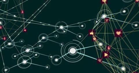 Central node sending luminous links to satellite nodes and activating icon mesh