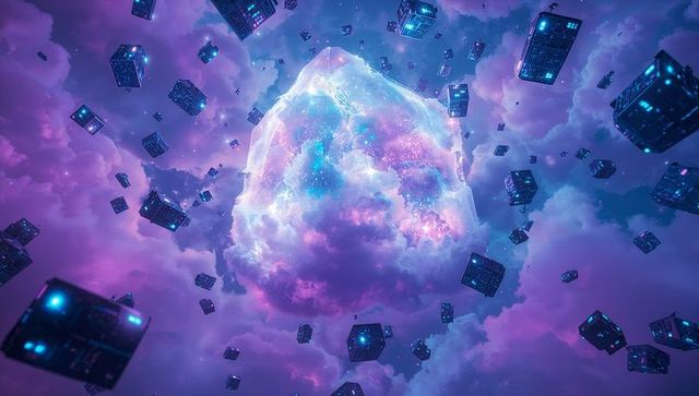 Surreal Sci-Fi Nebula with Floating Futuristic Cubes