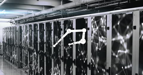 Digital Data Visualization Overlaying Modern Server Room