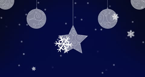 Festive Ornaments with Snowflakes on Deep Blue Background