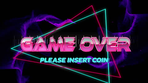 Retro Neon Game Over Display with Coin Insert Prompt