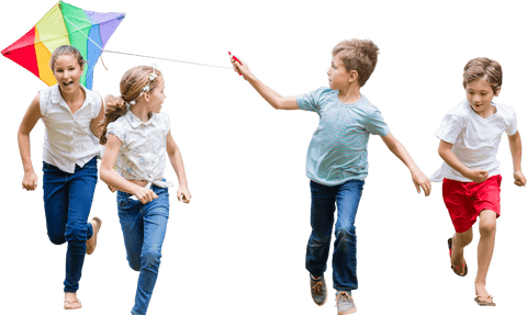 children running with colorful kite on transparent background - Download Free Stock Videos Pikwizard.com