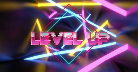 neon lines with level up text futuristic concept - Download Free Stock Images Pikwizard.com
