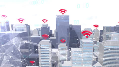 Futuristic Smart City with Wi-Fi Connection Points