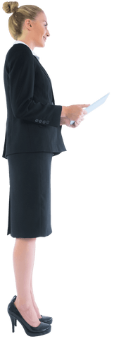 Transparent Businesswoman Holding a Tablet in Profile View