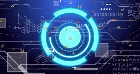 Futuristic HUD Screen with Cyberpunk Elements and Neon Highlights